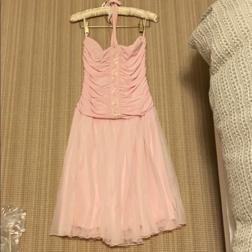 Pink halter top kids party dress